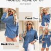 Women Denim Shirts Button Down Blouse V Neck Casual Tops