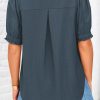 Womens Summer Short Sleeve Button Down Shirts V Neck Collared Casual Blouse Tops with Pockets