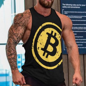 Bitcoin Logo Men's Tank Tops Print Sleeveless Shirts Workout Gym Muscle T Shirts Tee Tops