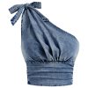 Women's Asymmetrical Neckline Bow Tie Backless Elegant Denim Sleeveless Cami Jean Vest Bustier Crop Tank Tops