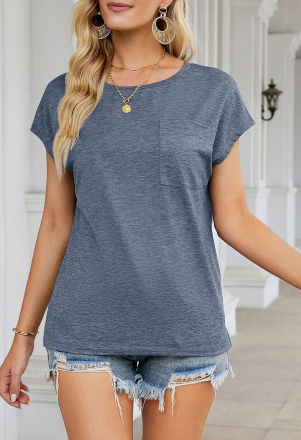 Women's Casual Cap Sleeve T Shirts Basic Summer Tops Loose Solid Color Blouse