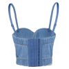 Women's Denim Bustier Crop Top Jean Corset Top Bra with Detachable Straps
