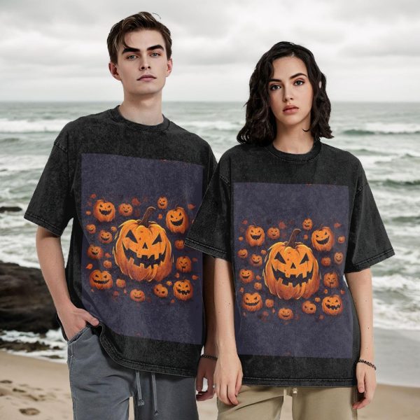 Oversized Tshirts for Men Vintage Cotton T-Shirts Halloween Pumpkin Short Sleeve Tees Loose Fit Tees Shirts