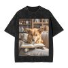 Oversized Tshirts for Men Vintage Cotton T-Shirts Reading Dog Short Sleeve Tees Loose Fit Tees Shirts