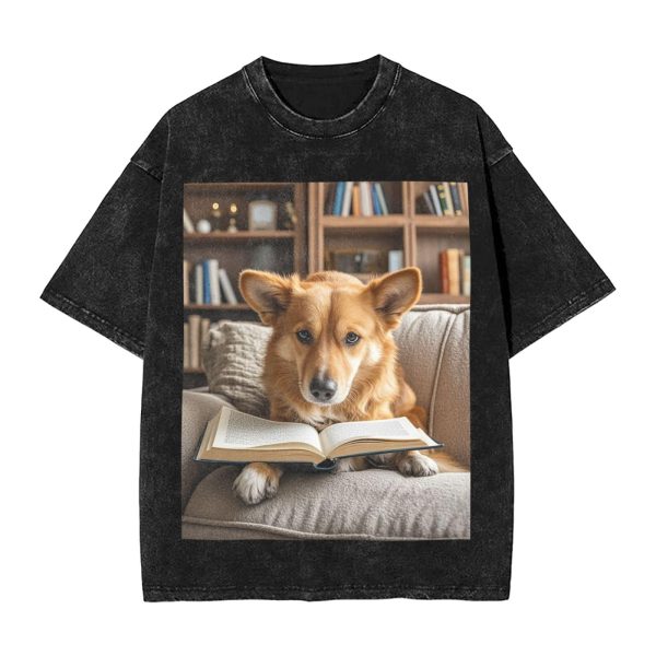 Oversized Tshirts for Men Vintage Cotton T-Shirts Reading Dog Short Sleeve Tees Loose Fit Tees Shirts
