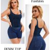 Women's Square Neck Denim Tank Top Summer Going Out Croset Tops Sleeveless Vintage Slim Fit Jean Bustier Shirt