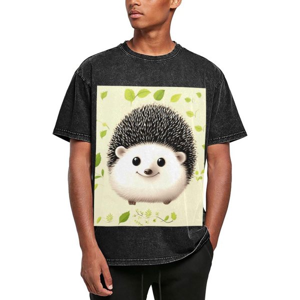 Oversized Tshirts for Men Vintage Cotton T-Shirts Cute Hedgehog Short Sleeve Tees Loose Fit Tees Shirts