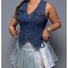 Women's Plus Size Sleeveless Button Down Jean Vest V Neck Denim Jacket
