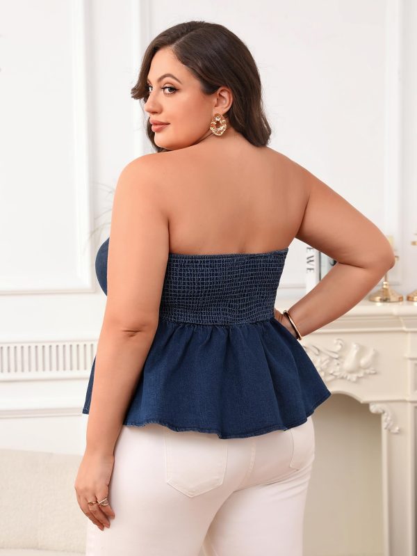 Women's Plus Size Strapless Denim Ruffle Top Camisole Peplum Y2K Jean Tube Tops