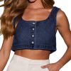 Women's Reversible Tank Tops Button Denim Crop Blouses Sleeveless Cami Shirts