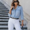 Denim Shirt Women Chambray Jean Western Shirts Long Sleeve Button Down Tops