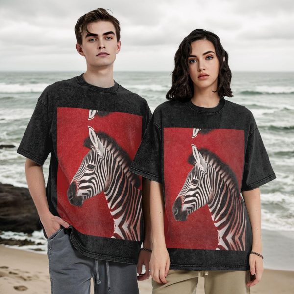 Oversized Tshirts for Men Vintage Cotton T-Shirts Zebra Red Short Sleeve Tees Loose Fit Tees Shirts