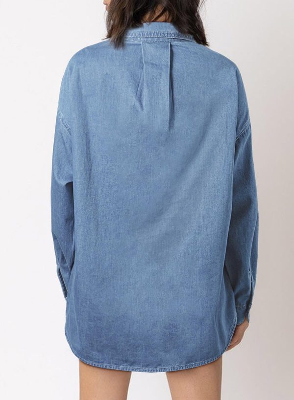 Women Denim Shirts Button Down Blouse V Neck Casual Tops