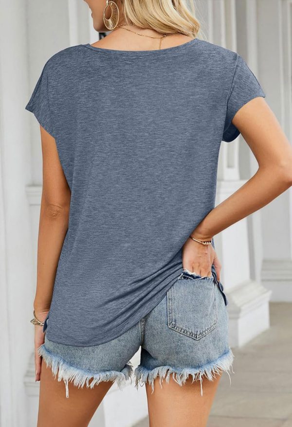 Women's Casual Cap Sleeve T Shirts Basic Summer Tops Loose Solid Color Blouse