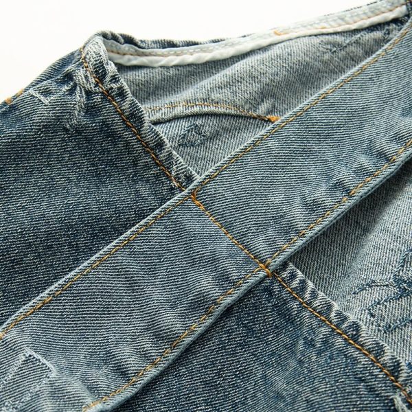 Summer Light Blue Denim Suspender Dress Women Loose Jacquard Casual Vintage Jean Dresses
