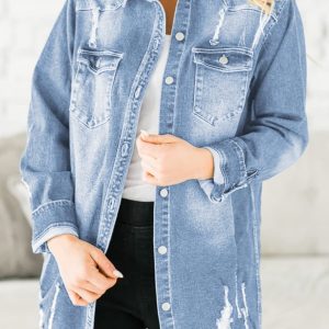 Women's Oversized Denim Jacket Casual Long Sleeve Denim Shirts Distresse Jean Jacket Fall Outfits 2025