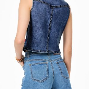 Women's Denim Vest Sleeveless V Neck Zimbaplatinum Jean Vest Top Button Down Crop Waistcoat Vest Summer Outfit