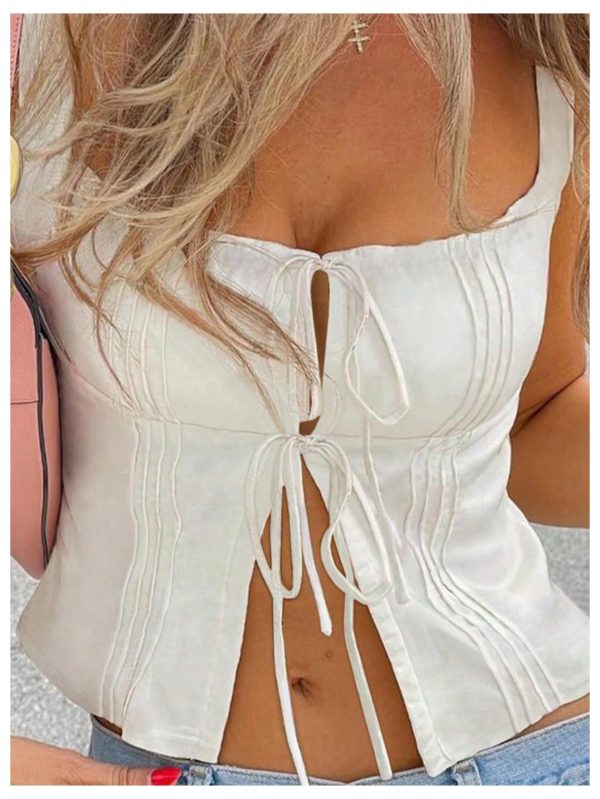 Women's Bow Tie Front Tank Top Sleeveless Square Neck Y2k Crop Tops
