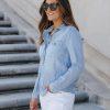 Denim Shirt Women Chambray Jean Western Shirts Long Sleeve Button Down Tops