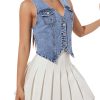 Women's Denim Vest Sleeveless Jean Vest Crop Denim Tank Top Flap Pocket Button Front Y2K Vest 2025