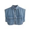 Womens Cropped Button Down Shirt Summer Collared Sleeveless Loose Denim Top with Pockets