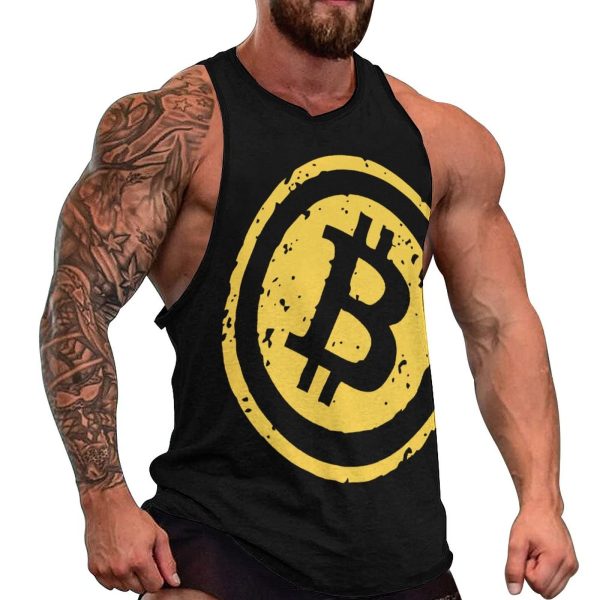Bitcoin Logo Men's Tank Tops Print Sleeveless Shirts Workout Gym Muscle T Shirts Tee Tops