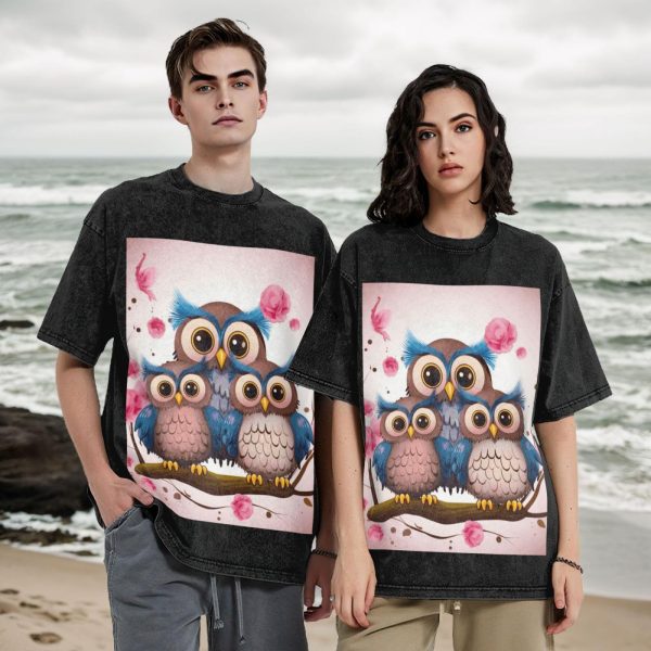Oversized Tshirts for Men Vintage Cotton T-Shirts Cute Owls Short Sleeve Tees Loose Fit Tees Shirts