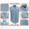 DM1001 Men's Blue Lightweight Denim Shirt with Frayed Cut Off Sleeveless Look