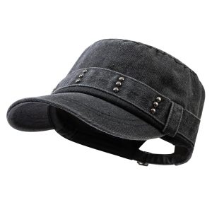 Army Cap Short Brim Hats for Men Denim Cotton Flat Top Baseball Cap Casual Umpire Cadet Cap Military Hat