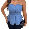 Women's Plus Size Sleeveless Strapless Bandeau Ruffle Hem Denim Tube Tops