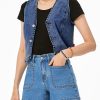 Women's Denim Vest Sleeveless V Neck Zimbaplatinum Jean Vest Top Button Down Crop Waistcoat Vest Summer Outfit
