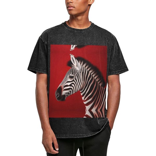 Oversized Tshirts for Men Vintage Cotton T-Shirts Zebra Red Short Sleeve Tees Loose Fit Tees Shirts