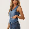 Denim Vest for Women's Sleeveless V Neck Washed Distressed Jean Jacket