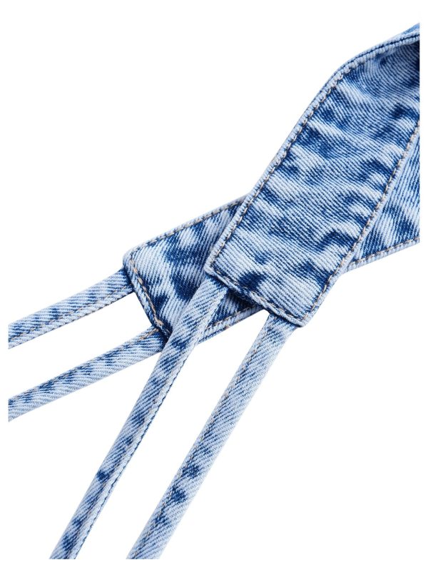 Women's Denim Halter Top Tie Backless Triangle V Neck Sexy Jean Crop Top Country Western Bustier