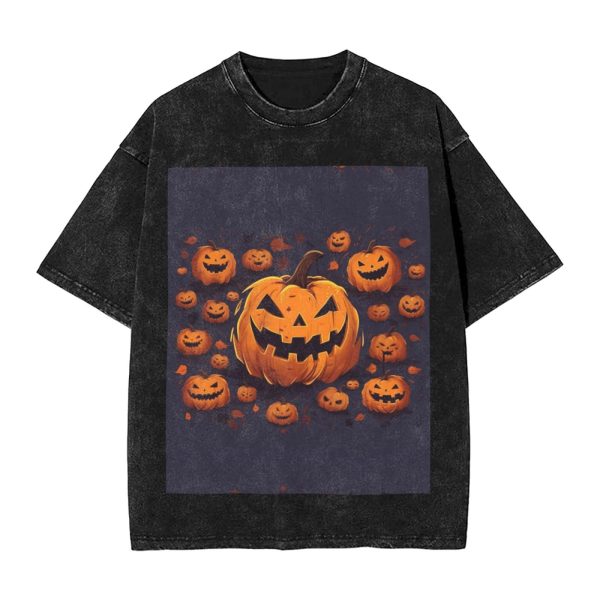 Oversized Tshirts for Men Vintage Cotton T-Shirts Halloween Pumpkin Short Sleeve Tees Loose Fit Tees Shirts