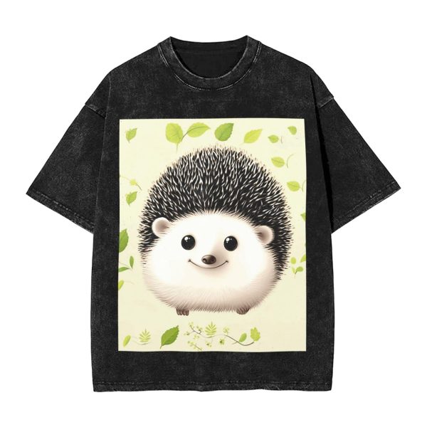 Oversized Tshirts for Men Vintage Cotton T-Shirts Cute Hedgehog Short Sleeve Tees Loose Fit Tees Shirts