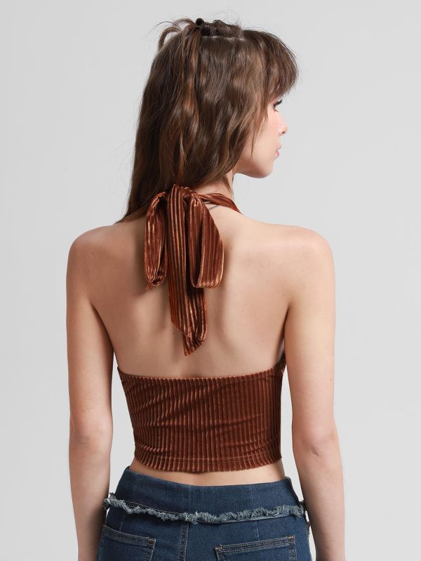 Women's Going Out Halter Corset Tops Sleeveless Lace Up Open Back Crop Top