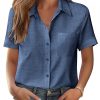 Womens Button Down Shirt Bust Pocket Short Sleeve Blouses Business Casual Work Tops Summer Outfits