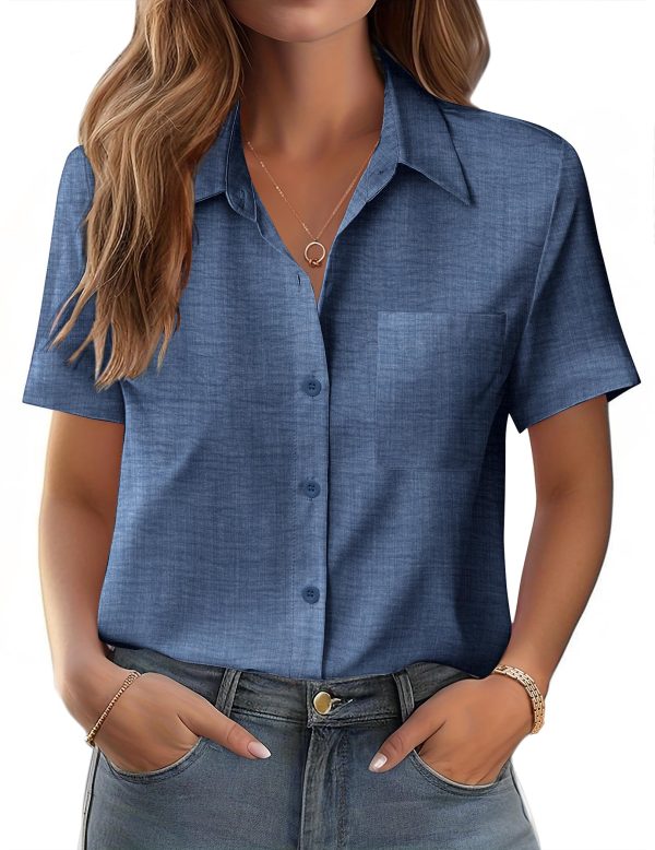 Womens Button Down Shirt Bust Pocket Short Sleeve Blouses Business Casual Work Tops Summer Outfits
