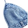 Women's Denim Halter Top Tie Backless Triangle V Neck Sexy Jean Crop Top Country Western Bustier