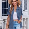 Womens Button Down Shirt Bust Pocket Short Sleeve Blouses Business Casual Work Tops Summer Outfits