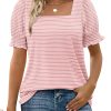 Tops for Women Summer Casual Ruffle Trim Sleeve Square Neck T Shirts