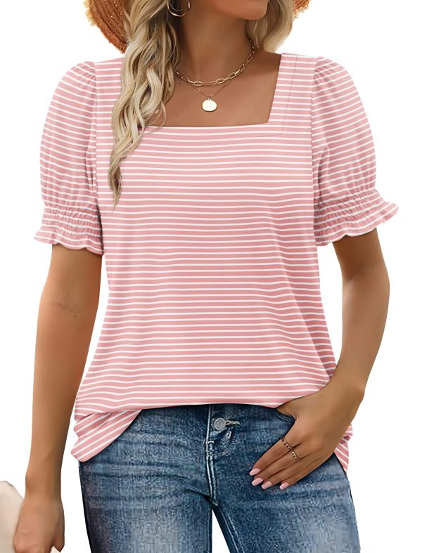 Tops for Women Summer Casual Ruffle Trim Sleeve Square Neck T Shirts