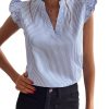 Women's Striped Ruffle Cap Sleeve Tops Summer Blouse Tops V Neck Business Causal Outfits for 2025