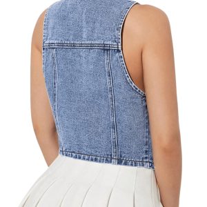 Women's Denim Vest Sleeveless Jean Vest Crop Denim Tank Top Flap Pocket Button Front Y2K Vest 2025
