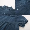 Womens Denim Shirts Button Down Short Puff Sleeve Lightweight Jeans Shirts with Pocket Business Casual Tops
