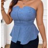 Women's Plus Size Sleeveless Strapless Bandeau Ruffle Hem Denim Tube Tops