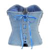 Women's Denim Rhinestone Corset Top Sexy Club Party Jean Bodysuit