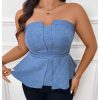 Women's Plus Size Sleeveless Strapless Bandeau Ruffle Hem Denim Tube Tops