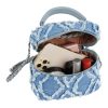 Women Denim Mini Bucket Shoulder Crossbody Bag Drawstring Quilted Distressed Tassel Barrel Shape Satchel Purse